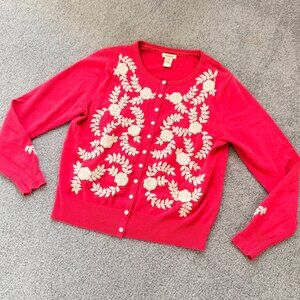 Sundance Embroidered Sweater Cardigan 100% Cotton Dark Coral LARGE      - 1F2835
